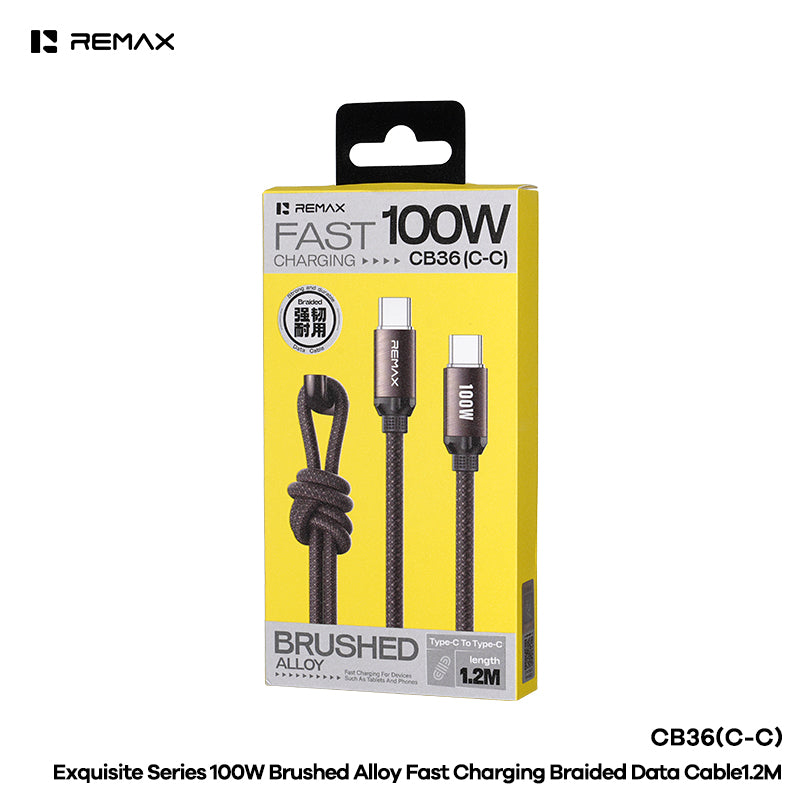REMAX Exquisite Series 100W Brushed Alloy Fast Charging Braided Data Cable CB36 (C-C)