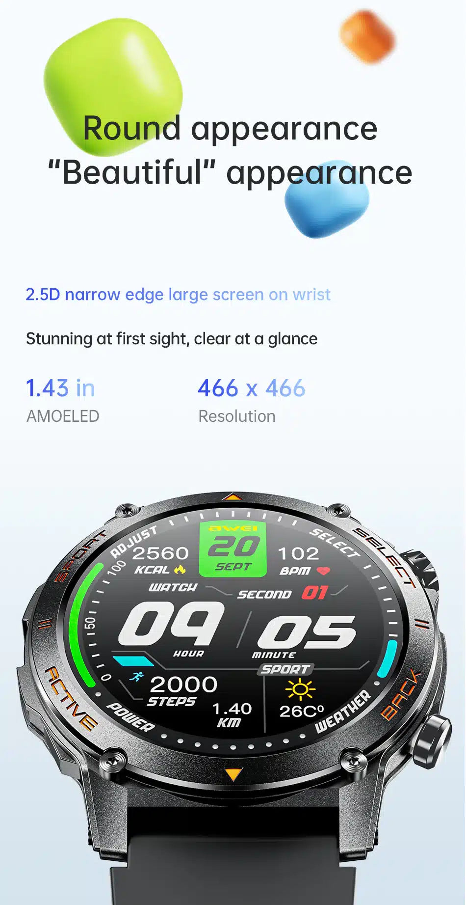 AWEI H52 Bluetooth Call Smart Watch