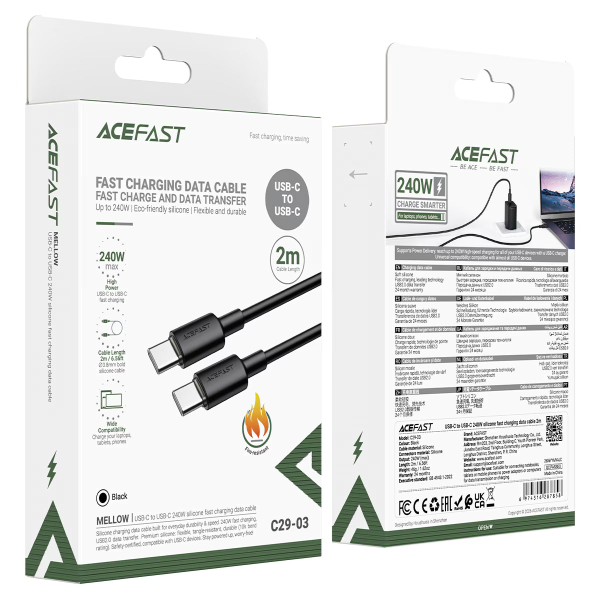 ACEFAST Charging Data Cable C29-03 USB-C to USB-C 240W (2m)