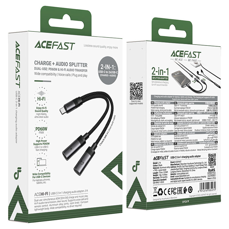 ACEFAST Splitter USB-C to Dual USB-C Adapter J14