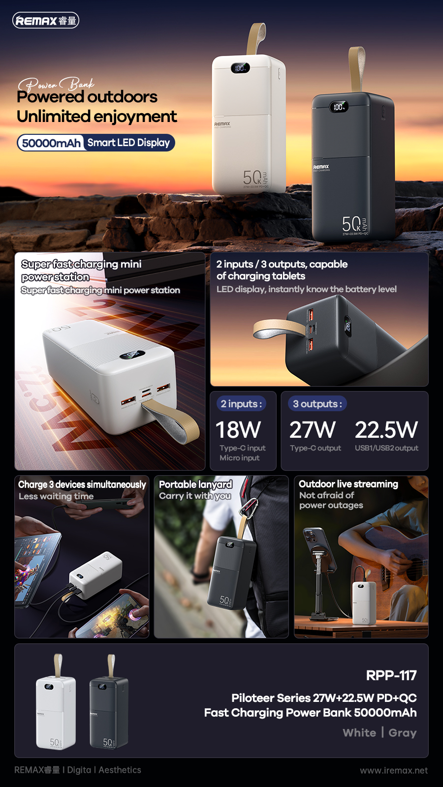 REMAX RPP-117 27.5W 50000mAh PD+QC Fast Charging