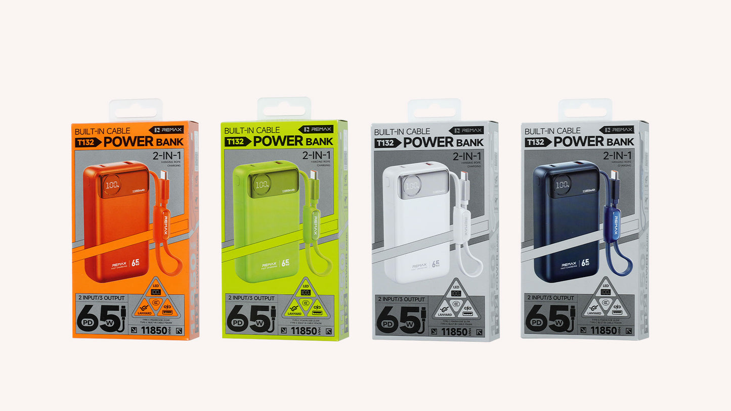 REMAX 11,850mAh 65W Fast-Charging Power Bank T132