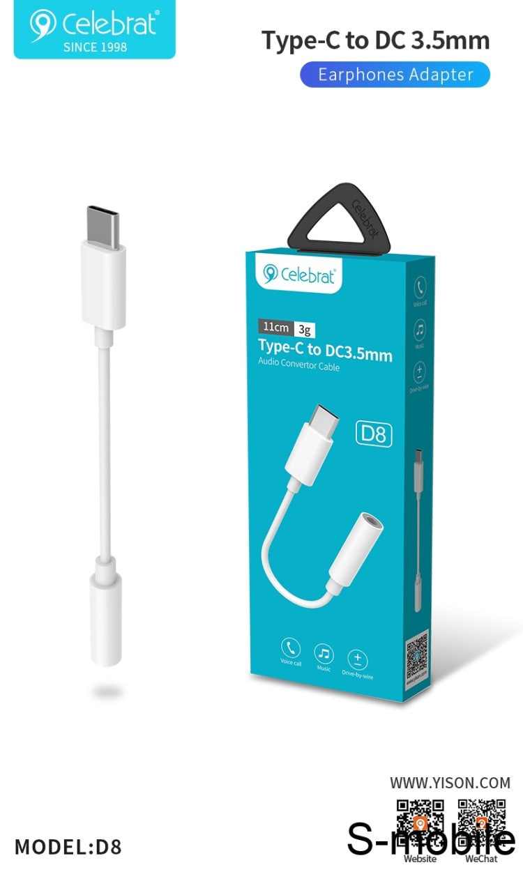 Celebrat Type-C to 3.5mm DAC Adapter Cable D8