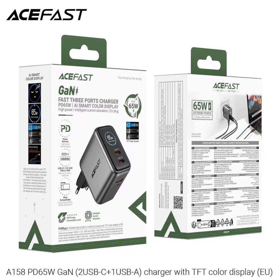 ACEFAST A158 PD65W GaN (2USB-C+1USB-A) Charger