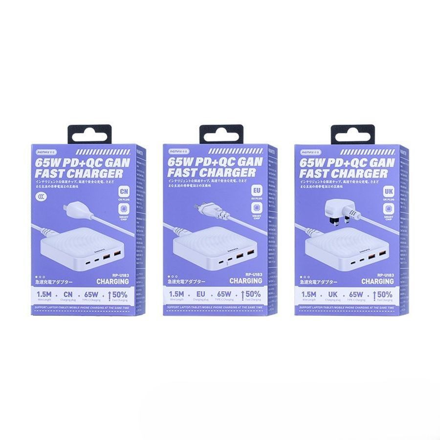 REMAX Dongfeng 65W PD+QC GaN Travel Adapter RP-U183