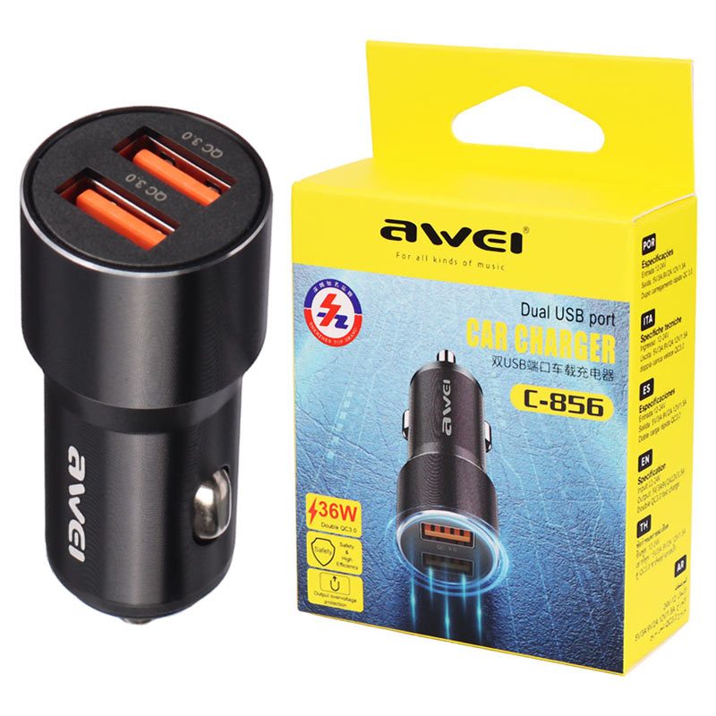 AWEI 36W Dual Fast Car Charger C-856