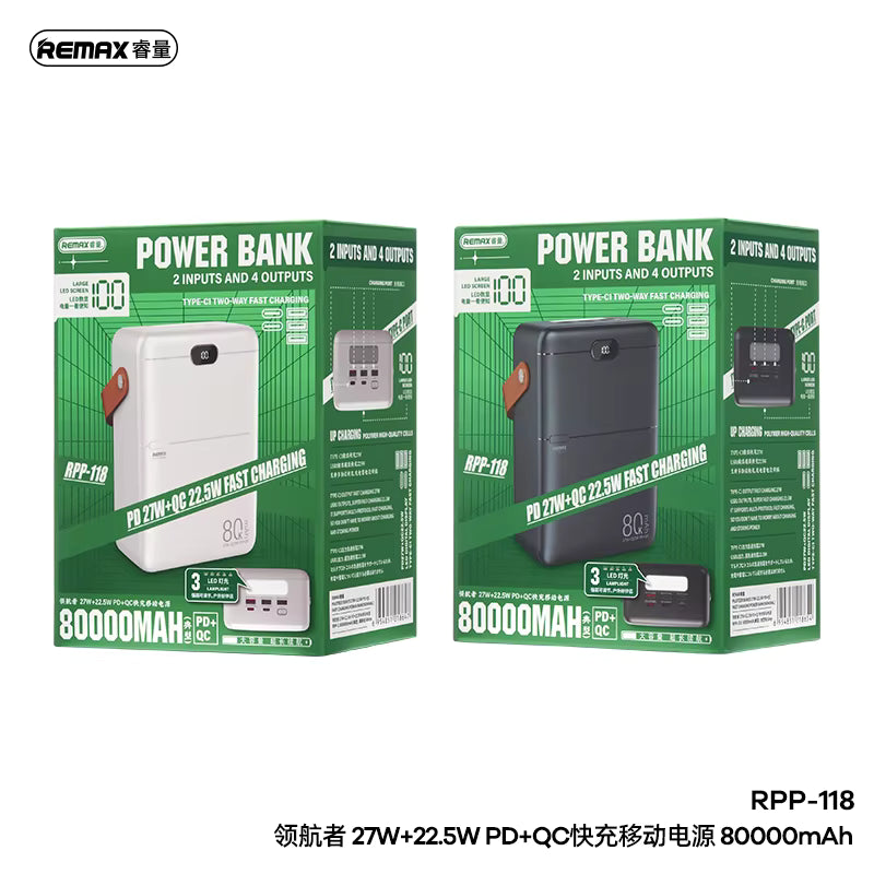 REMAX POWER BANK RPP-118 27W 22.5WPD+QC 80000mAh