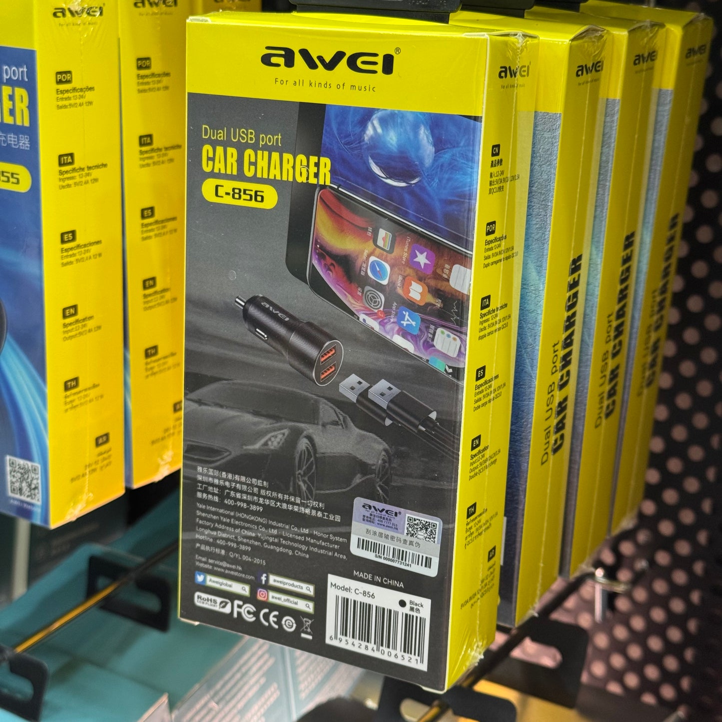 AWEI 36W Dual Fast Car Charger C-856