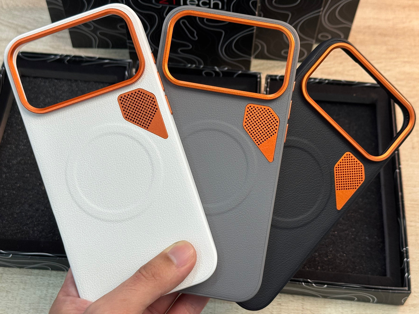 iPhone 17 Pro Max Premium Leather-Finish Magnetic Phone Case