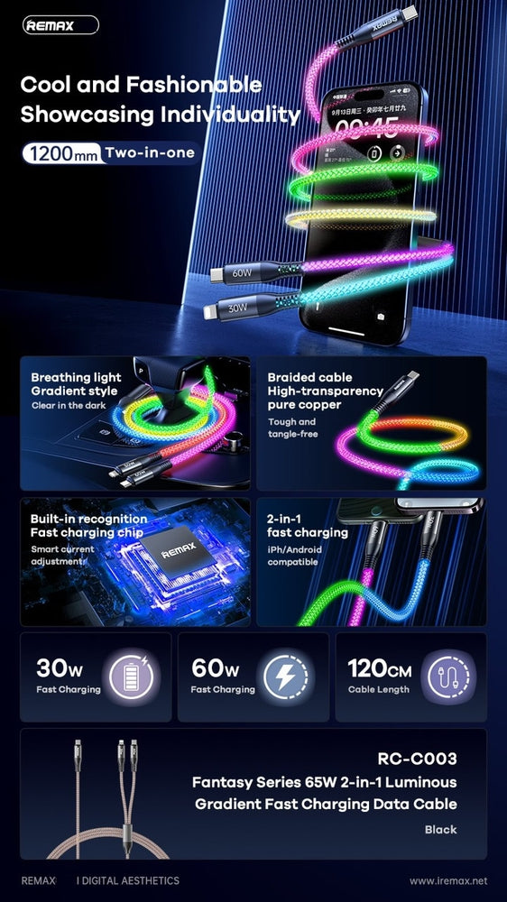 REMAX 65W 2-in-1Cable RC-C003 C-C+L
