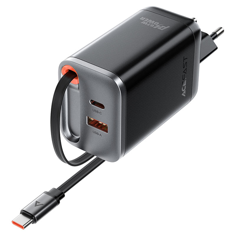 ACEFAST A111 PD67W GaN Charger(2*USB-C+USB-A) With Retractable Cable