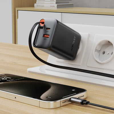 ACEFAST A111 PD67W GaN Charger(2*USB-C+USB-A) With Retractable Cable