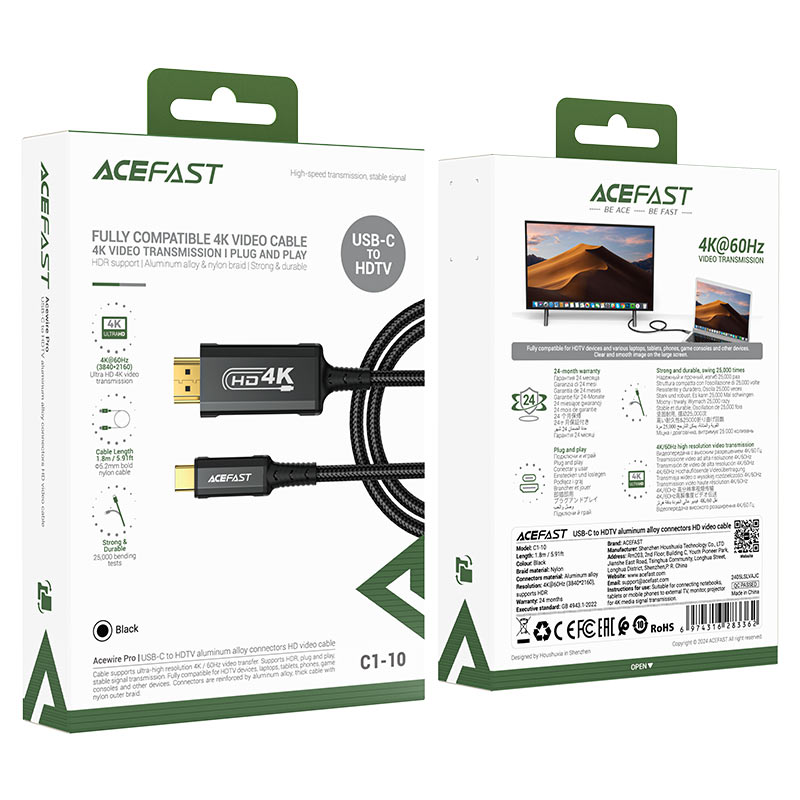 ACEFAST USB-C to HDTV Aluminum Alloy Connectors HD Video Cable C1-10