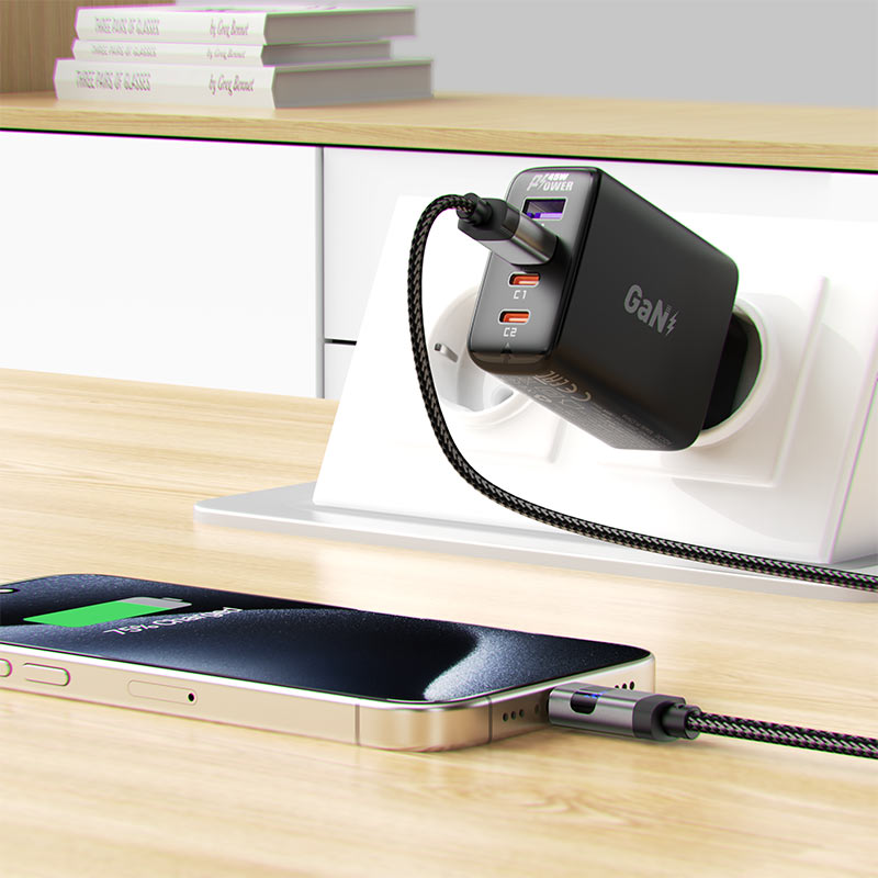 ACEFAST C15-04 USB-A to USB-C zinc alloy digital display braided  charging data cable（1.2m）