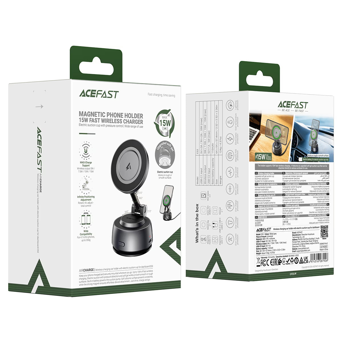 ACEFAST E53 Wireless Charging Car Holder With Electric Suction Cup for Dashboard