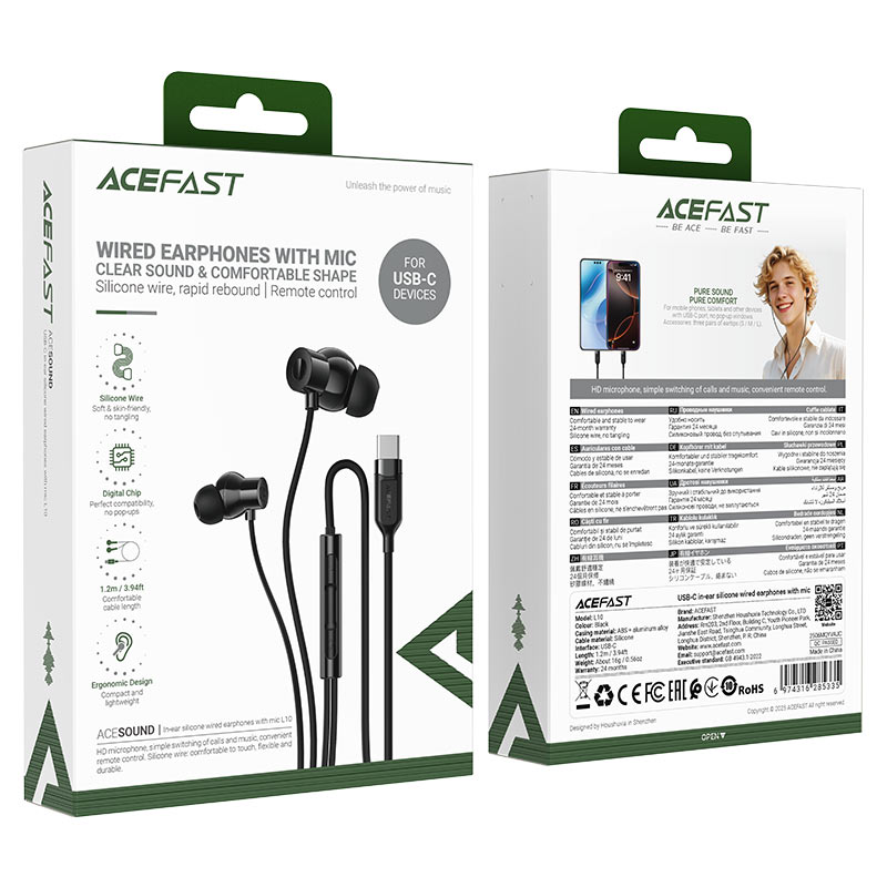 ACEFAST L10 USB-C in-ear silicone wired earphones with mic