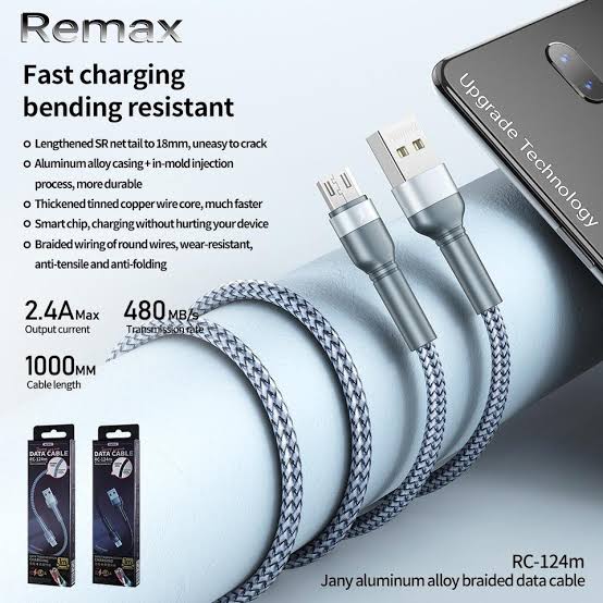 REMAX Jany Series Aluminum Alloy Braided  2.4A data cable RC-124m/i/a