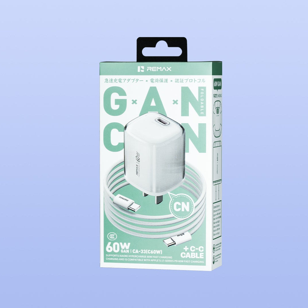 REMAX Lingsun Series 60W  GaN Foldable Charger + C-C  Data Cable Set CA-33(C60W)